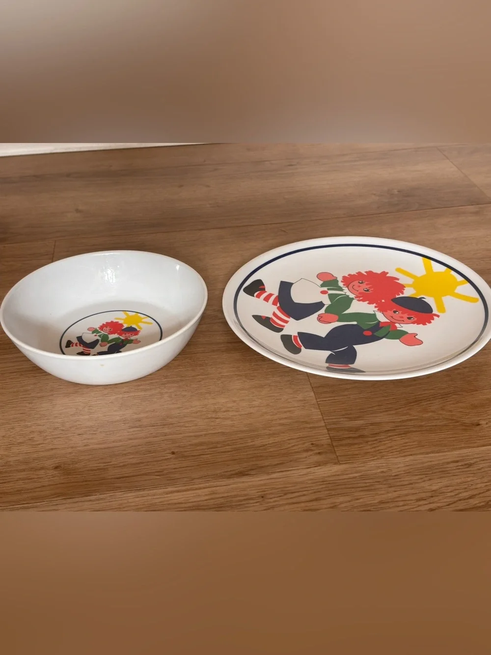Vintage Kids Plate & Bowl Set Raggedy Ann and Andy